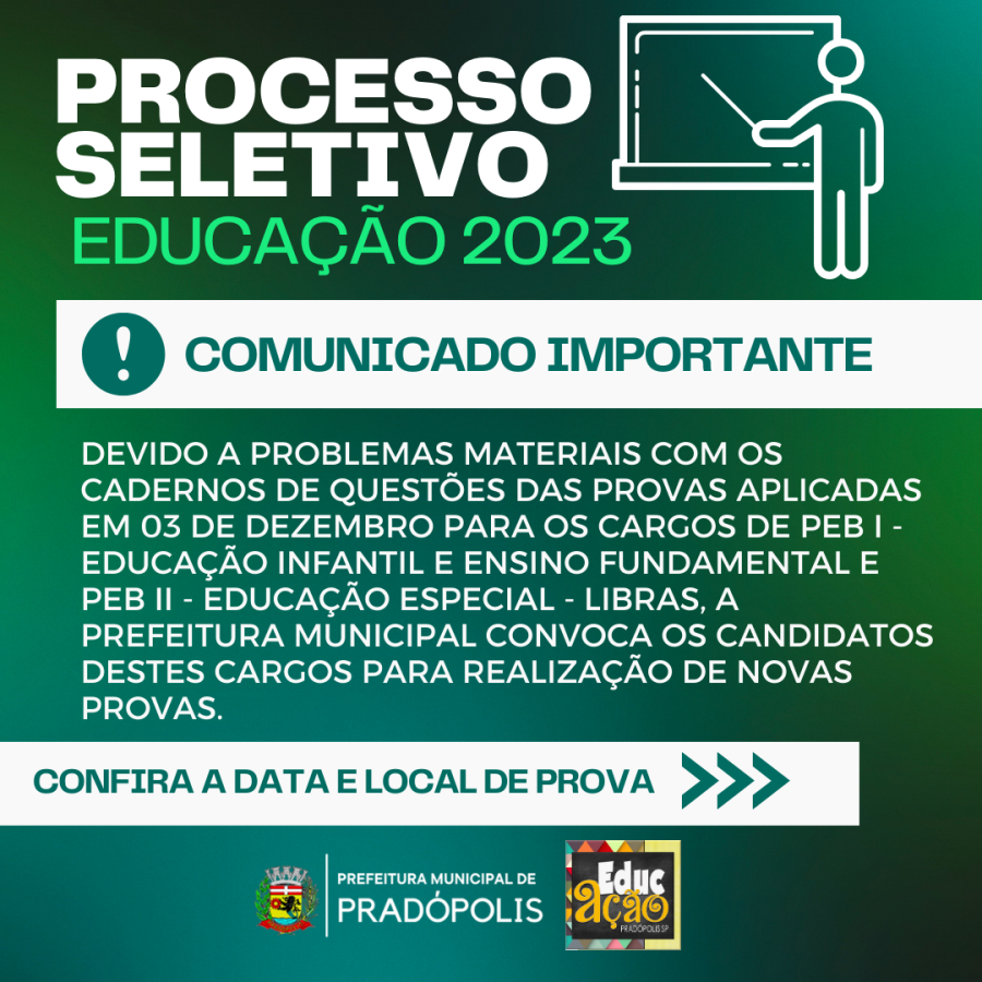 COMUNICADO IMPORTANTE - PROCESSO SELETIVO EDUCAÇÃO