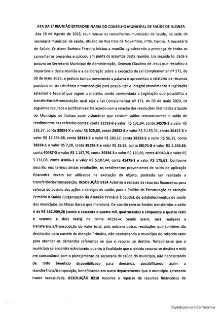 ATA DA 2° REUNIÃO EXTRAORDINARIA DO CONSELHO MUNICIPAL DE SAÚDE DE ILICINEA