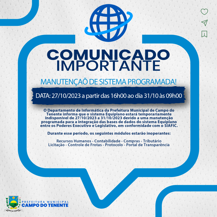 MANUTENÇÃO DE SISTEMA PROGRAMADA!