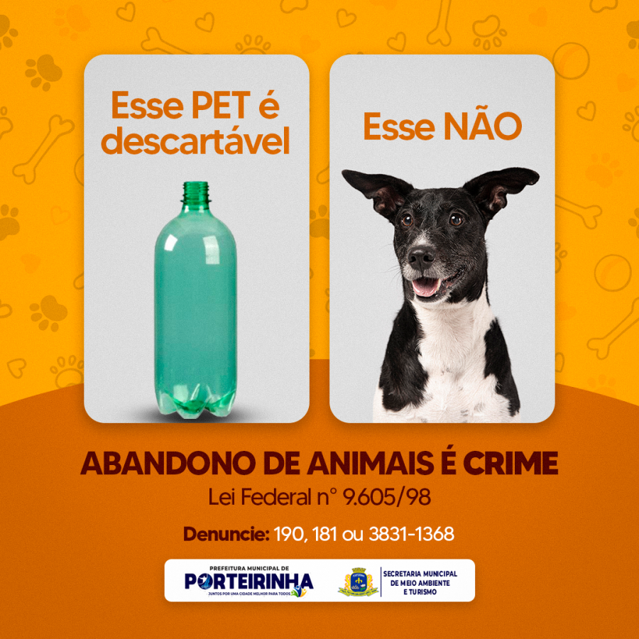 ABANDONAR ANIMAIS É CRIME, DE ACORDO A LEI FEDERAL Nº9.605/98