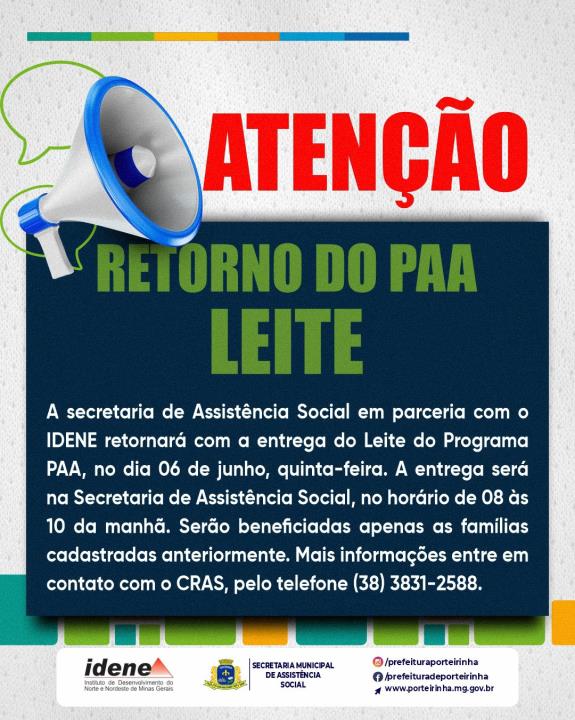 PREFEITURA RETORNA COM O PROGRAMA PAA LEITE