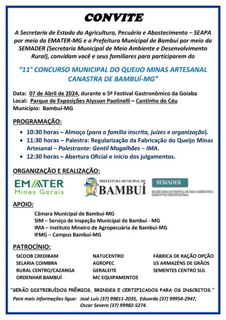 Concurso Municipal de Queijo Minas Artesanal Canastra de Bambuí durante o 5º Festival Gastronômico da Goiaba