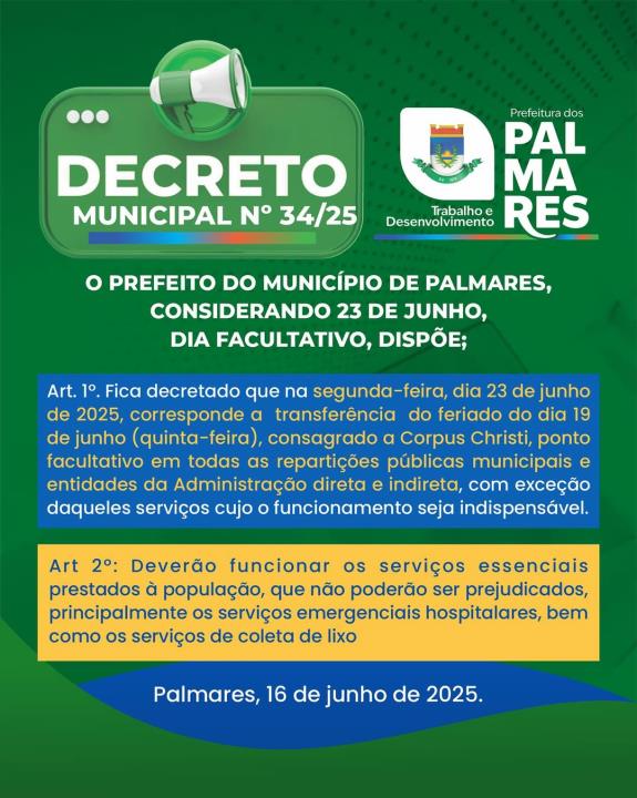 📢 Atenção, população dos Palmares!