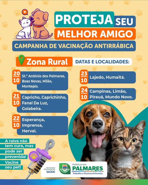 🐾 NOVAS DATAS DA VACINAÇÃO ANTIRRÁBICA! 🐾
