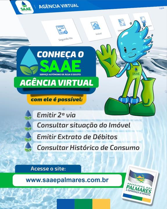 SAAE Palmares anuncia serviços a população pela agência virtual