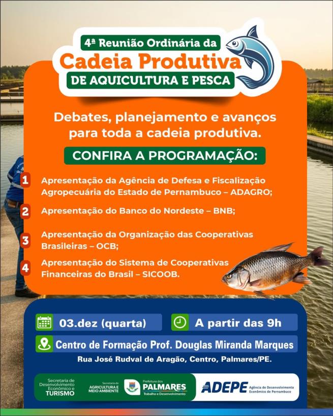 4ª Reunião Ordinária fortalece ações e oportunidades para a aquicultura e pesca em Palmares