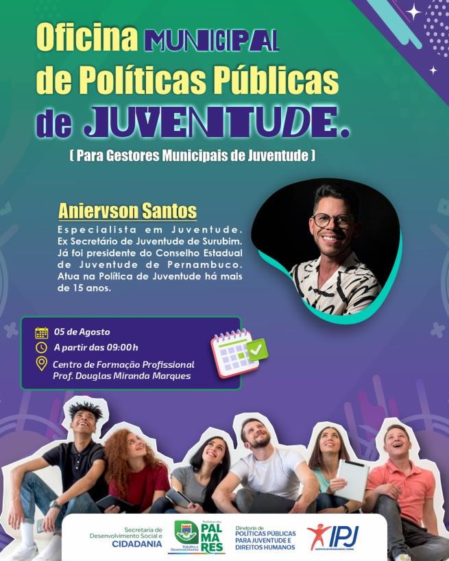 Palmares será sede de um importante momento de formação e fortalecimento das Políticas Públicas de Juventude