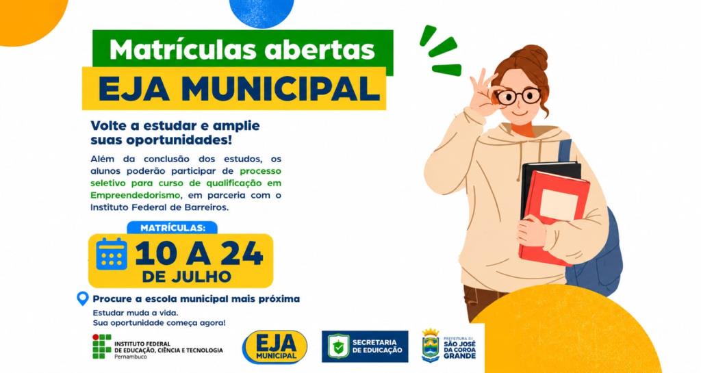 As matrículas para a EJA Municipal estão oficialmente abertas!