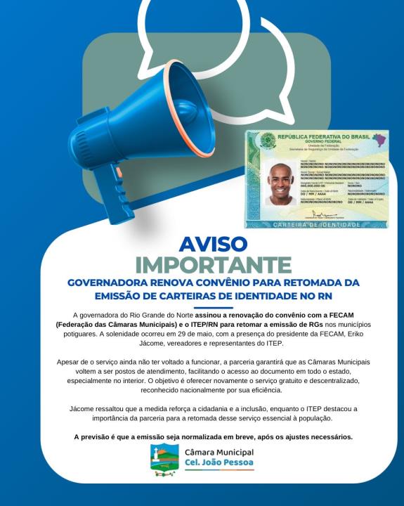 Governadora renova convênio para retomada da emissão de carteiras de identidade no RN
