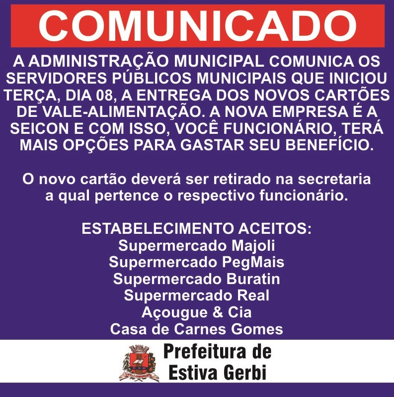 COMUNICADO - CARTÃO ALIMENTAÇÃO