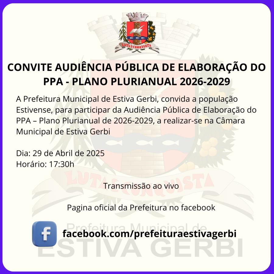 Convite para Audiência Pública para Elaboração do PPA 2026 -2029