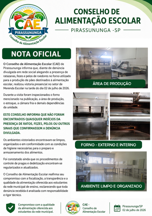 Nota Oficial - Conselho de Alimentação Escolar