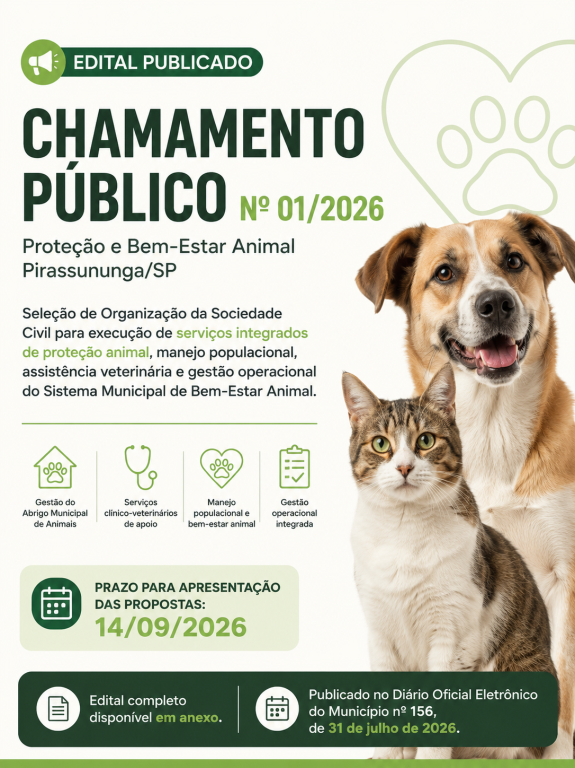 Edital para OSC de serviços de proteção e bem-estar animal