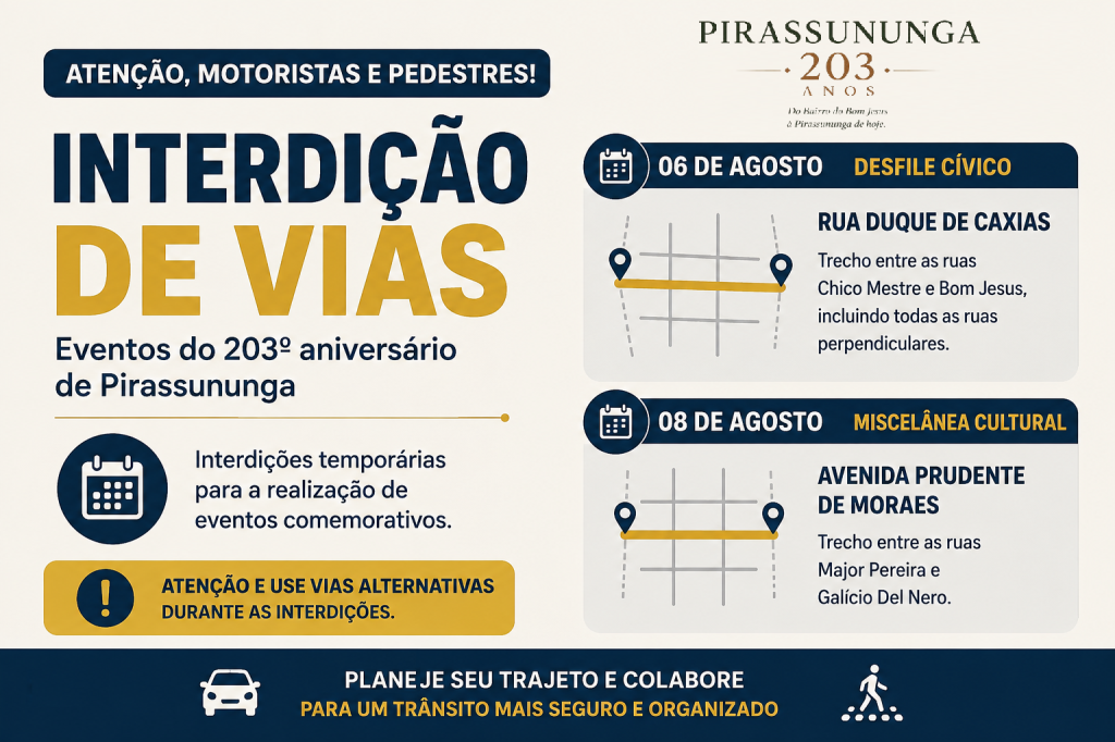Interdição temporária de via - 6 e 8 de agosto