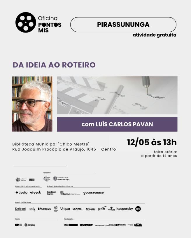 Oficina de criação de roteiros no dia 12 de maio