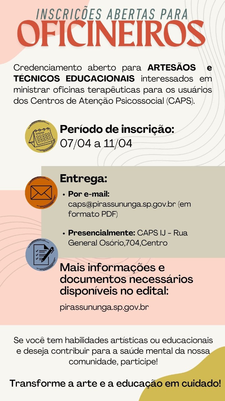Inscrições para oficineiros - CAPS
