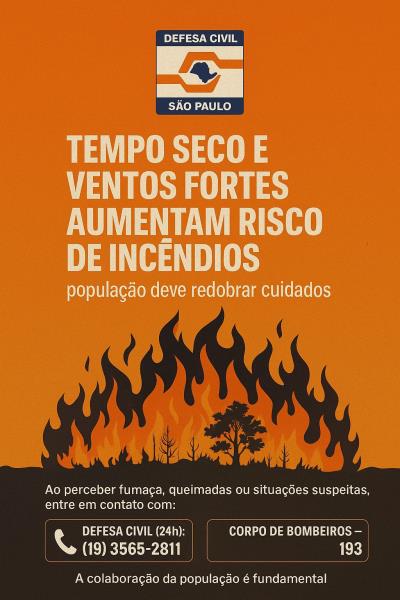 Alerta da Defesa Civil: risco de incêndio