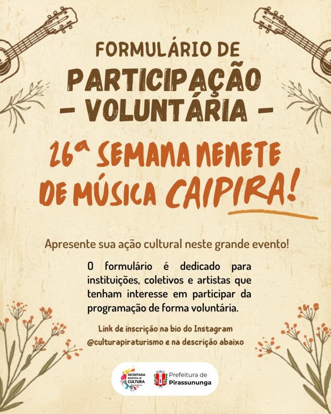 Inscrições para participação voluntária na Semana Nenete