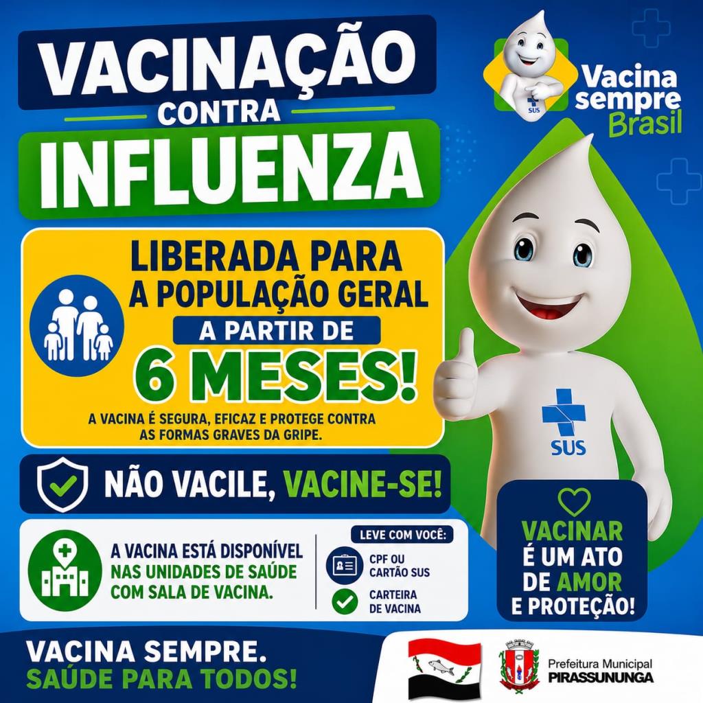 Vacinação contra influenza liberada a partir dos 6 meses de vida