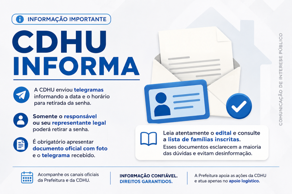 Edital e listas para retirada de senhas para moradias da CDHU