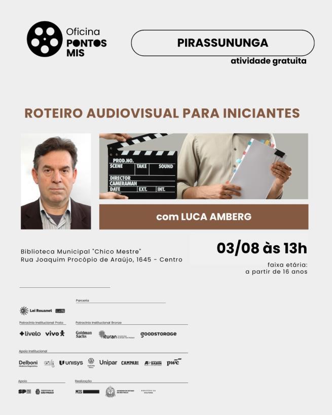 Oficina gratuita sobre roteiro audiovisual