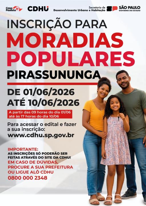 Inscrições para 50 moradias da CDHU em Pirassununga