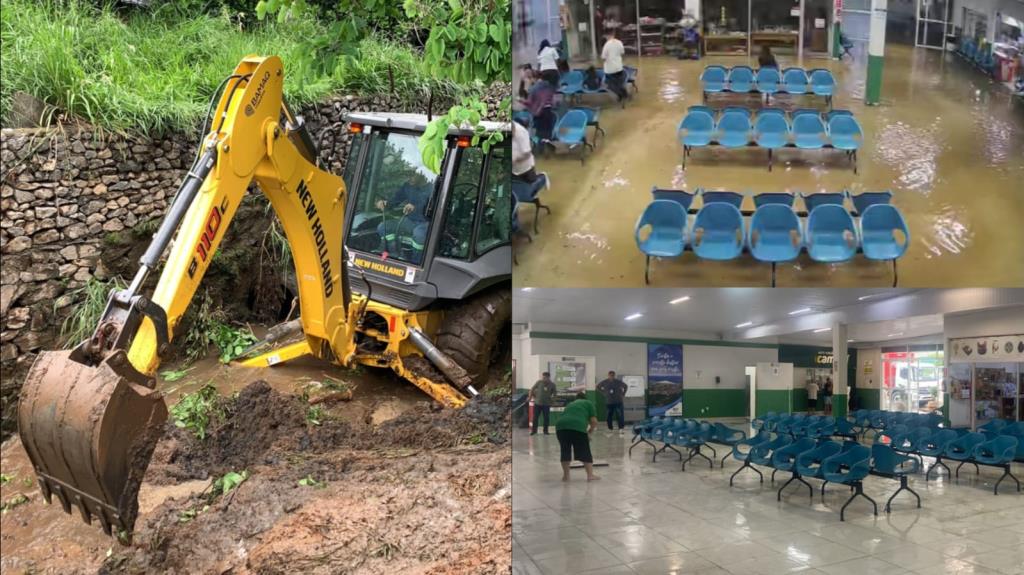 Chuva forte alaga Terminal Rodoviário de Extrema e mobiliza equipes da Defesa Civil