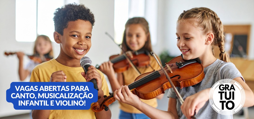 Secretaria de Cultura amplia aulas do Projeto Música Para Todos e anuncia abertura de novas vagas para aulas de violino e de canto e musicalização infantil