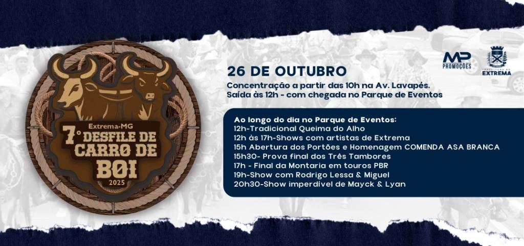 Tradição e música marcam o último dia da Festa do Peão de Extrema com Desfile de Carro de Boi, competições de Rodeio e atrações sertanejas