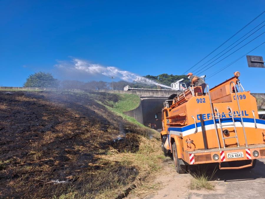 Defesa Civil age rapidamente e controla queimada às margens da avenida Bandeirantes e da via Dutra