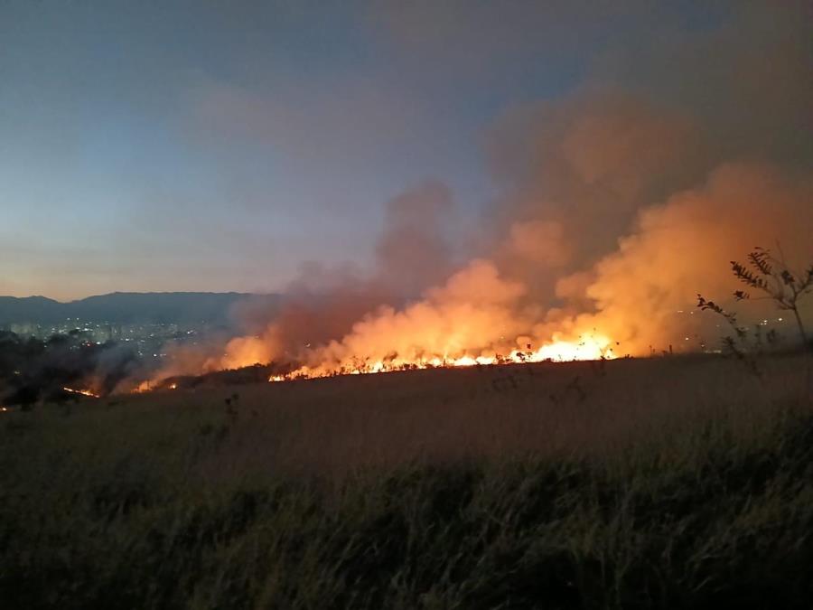 Ocorrência de queimada exige quase três horas de combate ao fogo pela Defesa Civil e Bombeiros em área de quase 20 campos de futebol