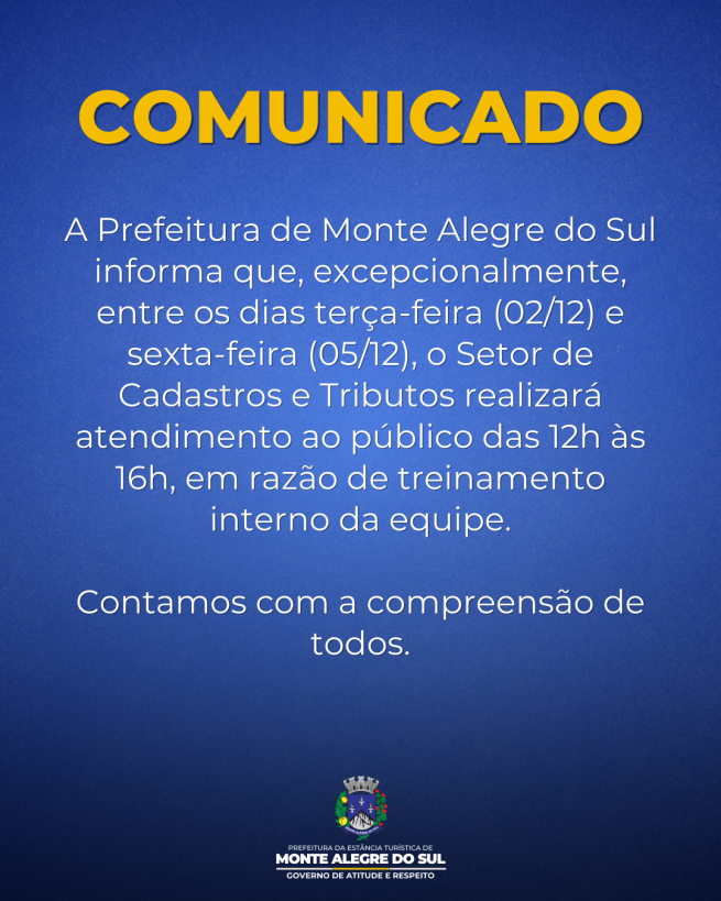 Comunicado- Setor de Cadastros e Tributos