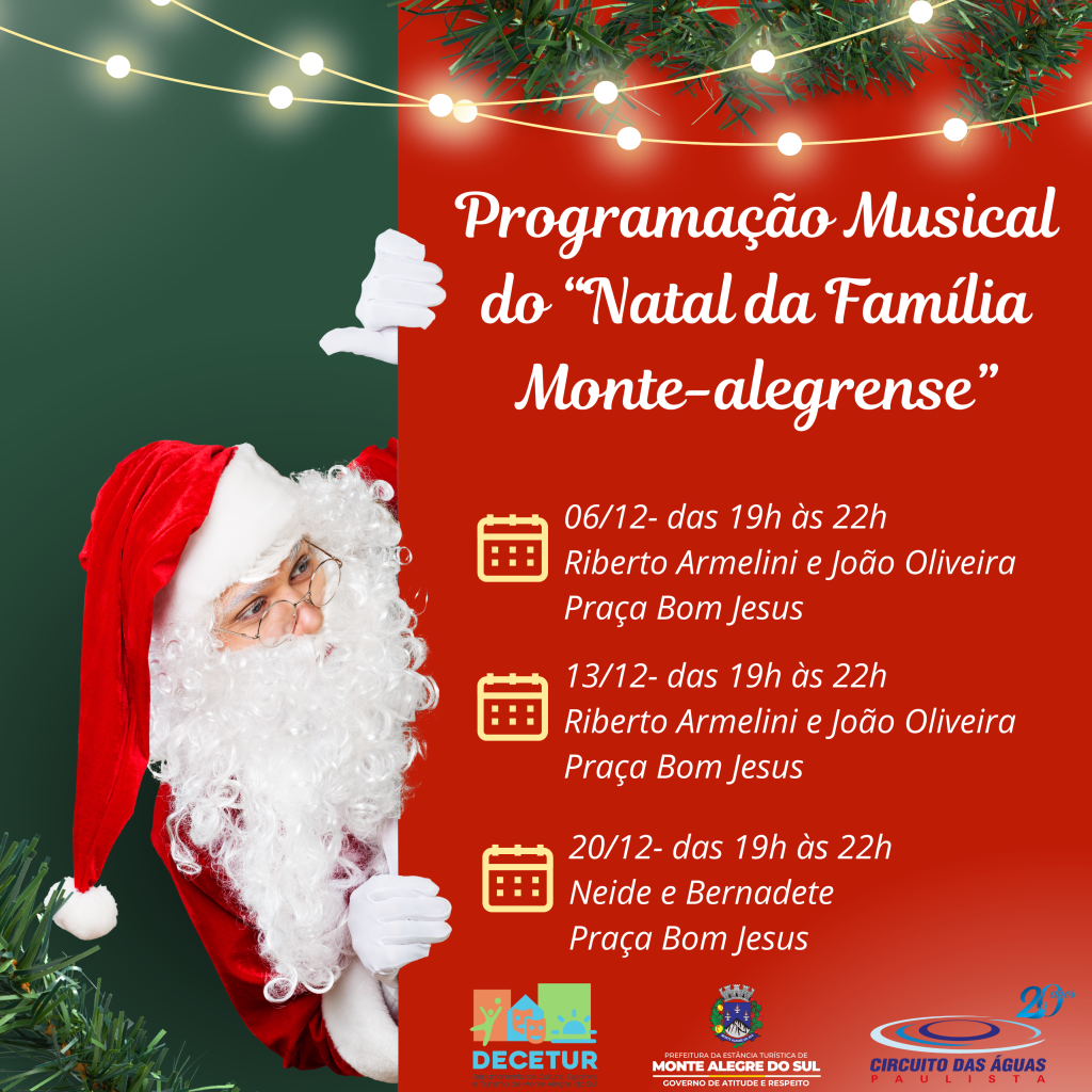 Monte Alegre do Sul divulga programação musical do Natal da Família Monte- alegrense