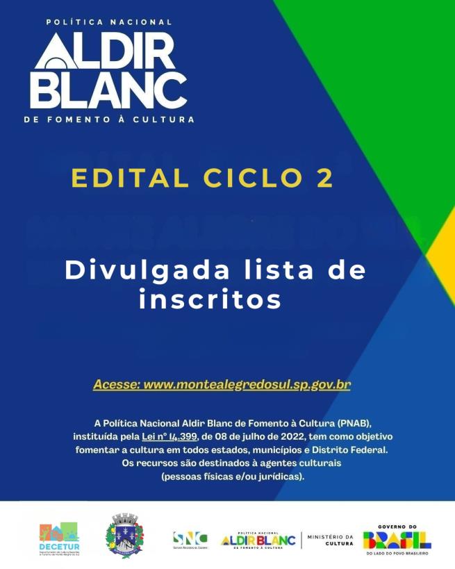 Prefeitura divulga lista de inscritos em edital da Política Nacional Aldir Blanc