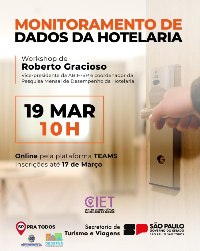 Monitoramento de Dados da Hotelaria é tema de workshop online em 19 de março