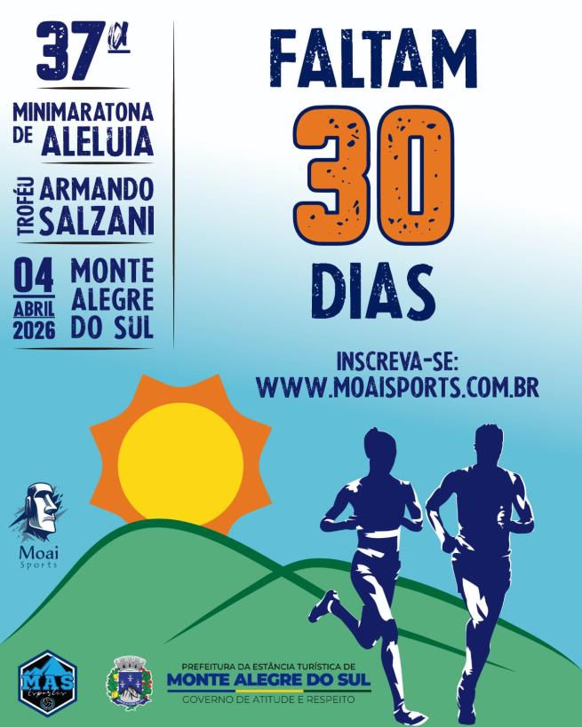 Faltam 30 dias para a 37ª Minimaratona de Aleluia em Monte Alegre do Sul