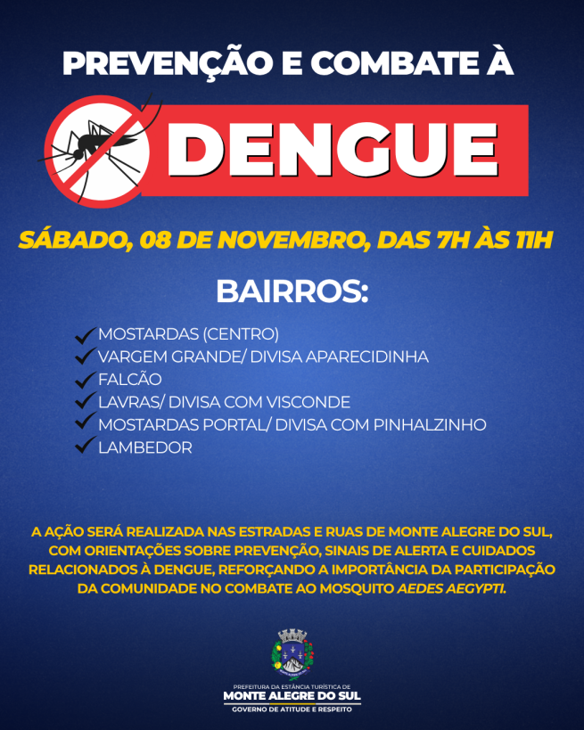 Prefeitura realiza ação de prevenção e combate à dengue neste sábado (08/11)