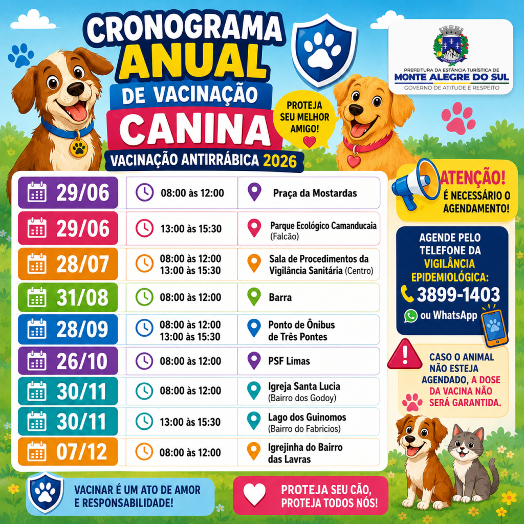 Prefeitura divulga cronograma da vacinação antirrábica 2026