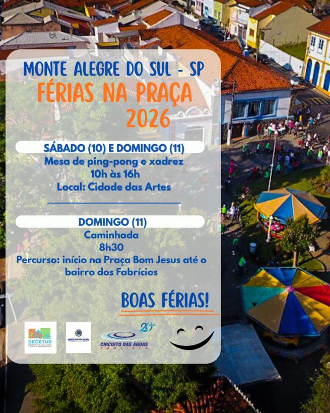 Férias na Praça 2026: diversão gratuita para toda a família em Monte Alegre do Sul