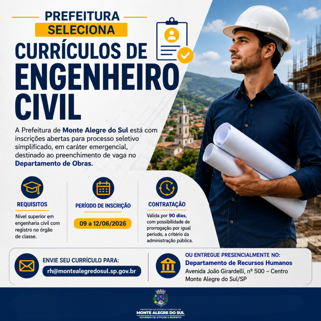 Prefeitura seleciona currículos de engenheiro civil