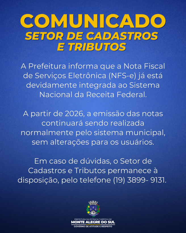 Comunicado- Setor de Cadastros e Tributos