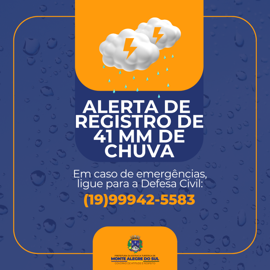 Pluviômetro registra 41 mm de chuva em 24 horas e Defesa Civil orienta população