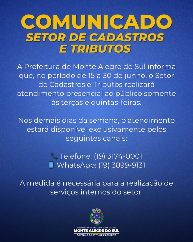 Comunicado- Setor de Cadastros e Tributos