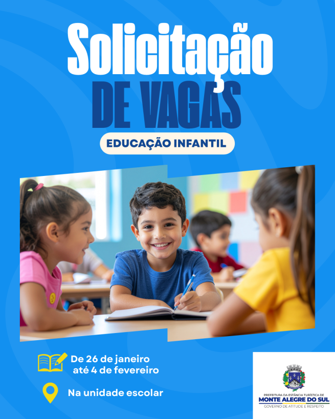 Período para solicitação de vagas na Educação Infantil Municipal terá início em 26 de janeiro