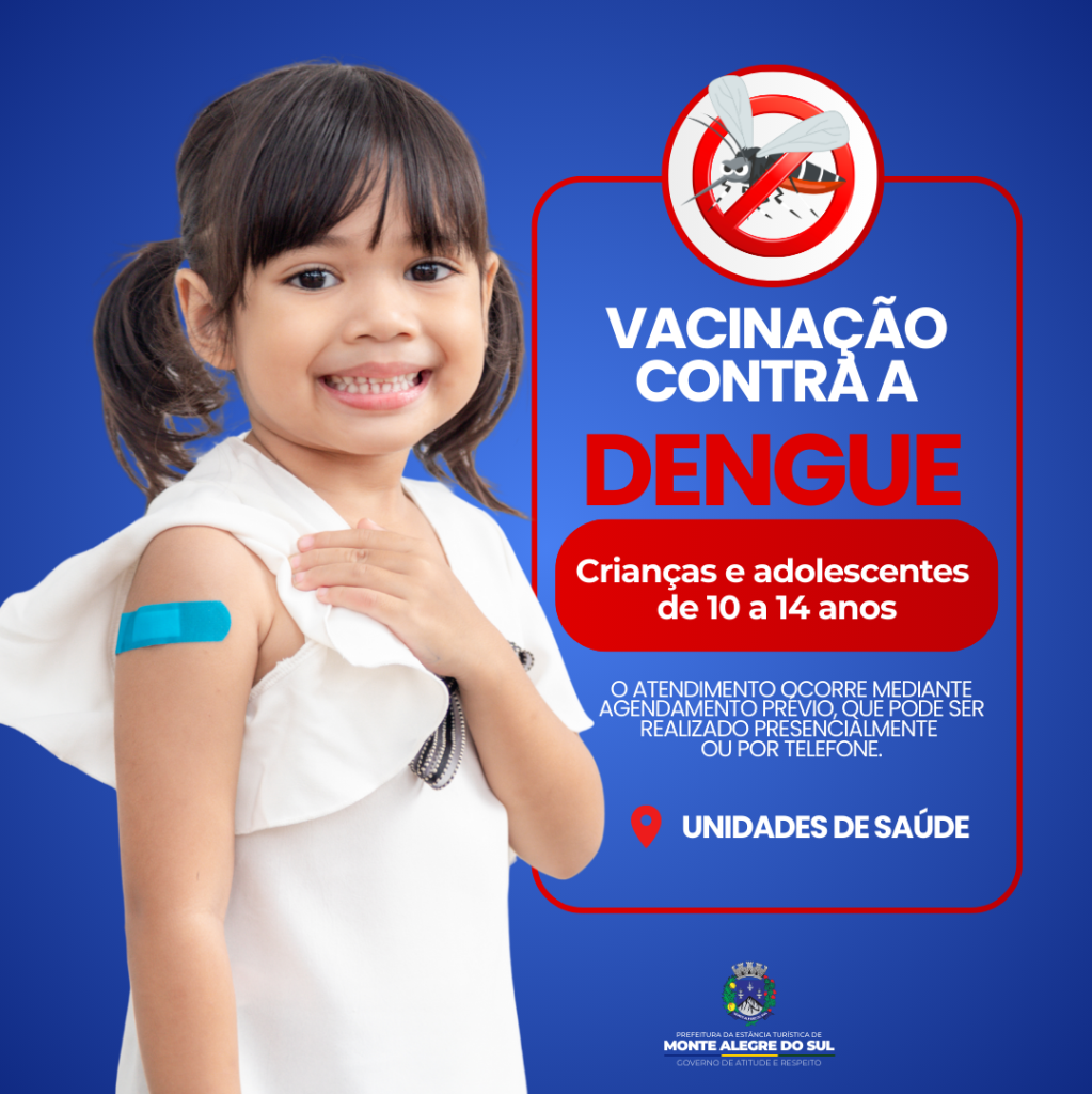 Prefeitura inicia vacinação contra a dengue para crianças e adolescentes de 10 a 14 anos