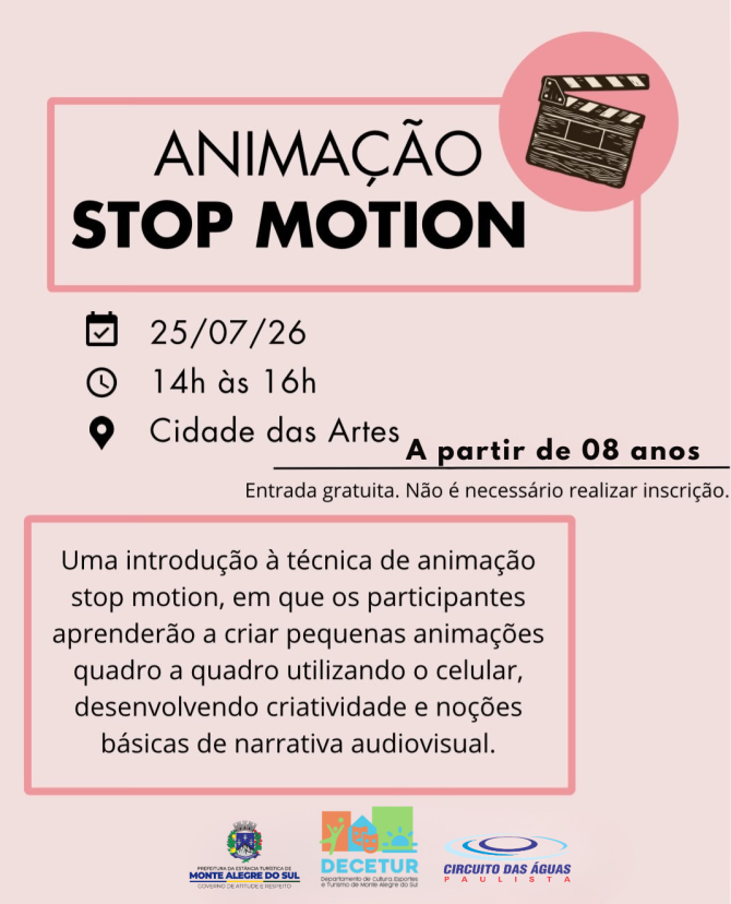 Julho Cultural oferece oficina gratuita de Animação Stop Motion em Monte Alegre do Sul