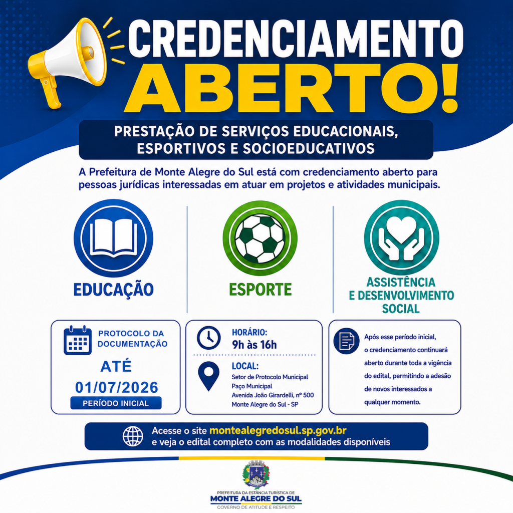 Prefeitura abre credenciamento para prestação de serviços educacionais, esportivos e socioeducativos