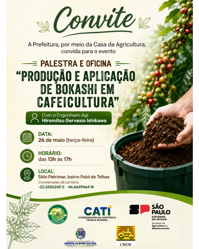 Curso sobre Produção e Aplicação de Bokashi na Cafeicultura será realizado em Monte Alegre do Sul