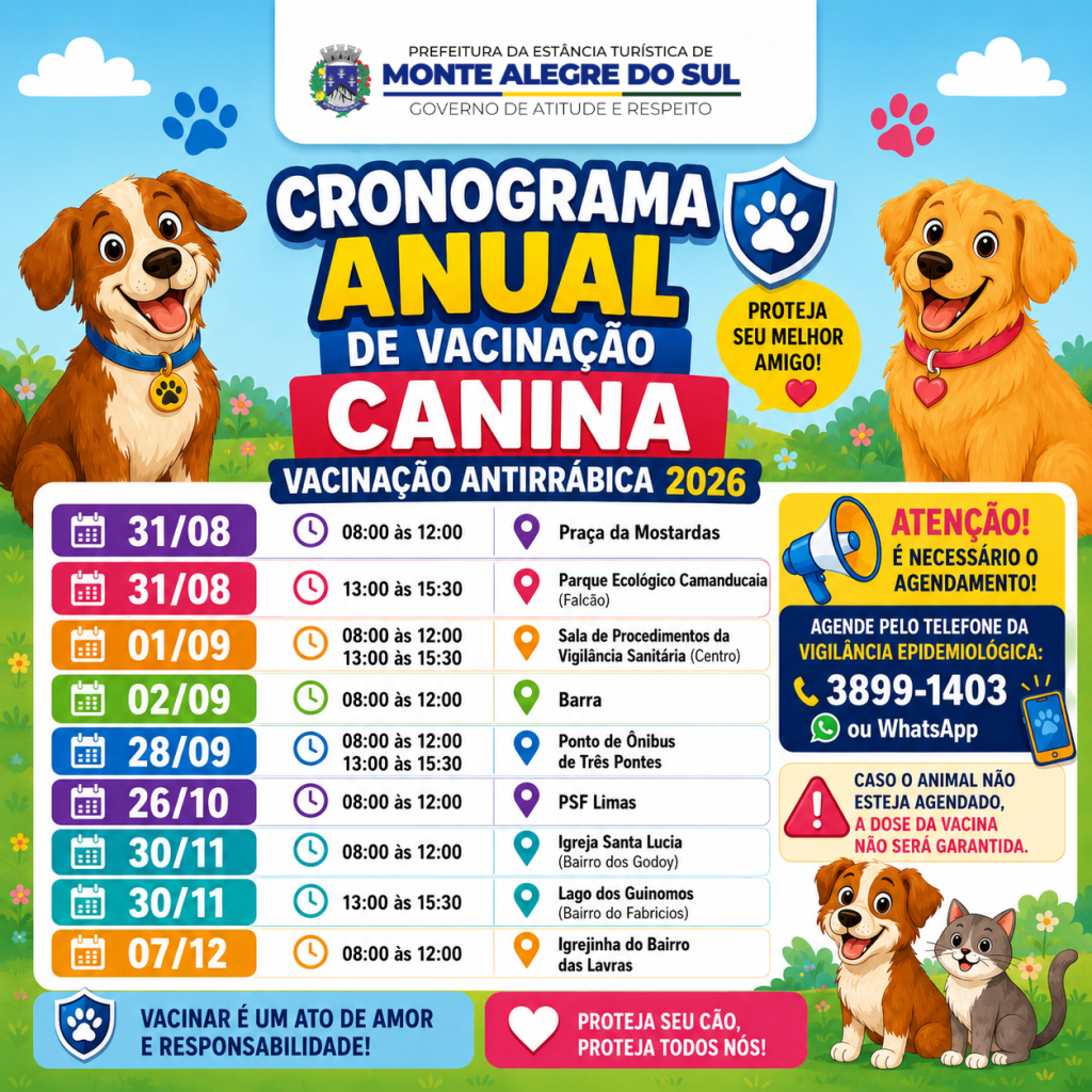 Novas datas da Campanha de Vacinação Antirrábica Canina são divulgadas