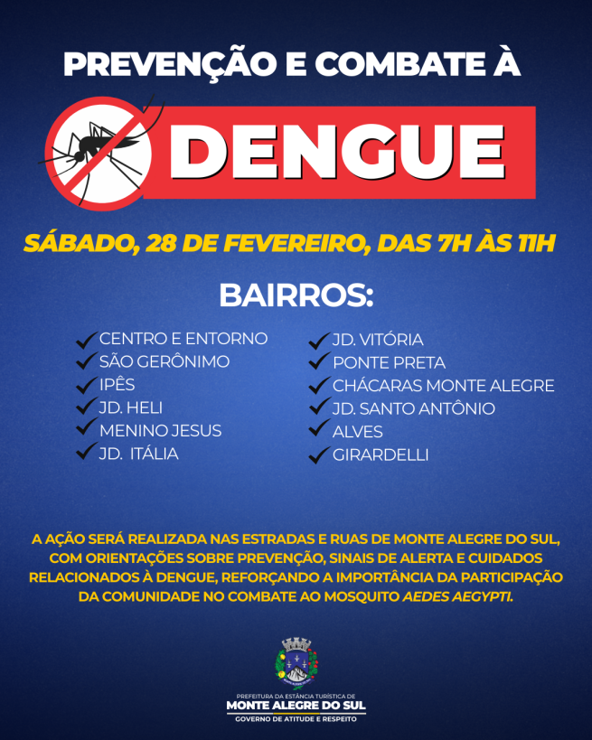 Monte Alegre do Sul realiza ação preventiva e reforça combate à dengue neste sábado (28/02)